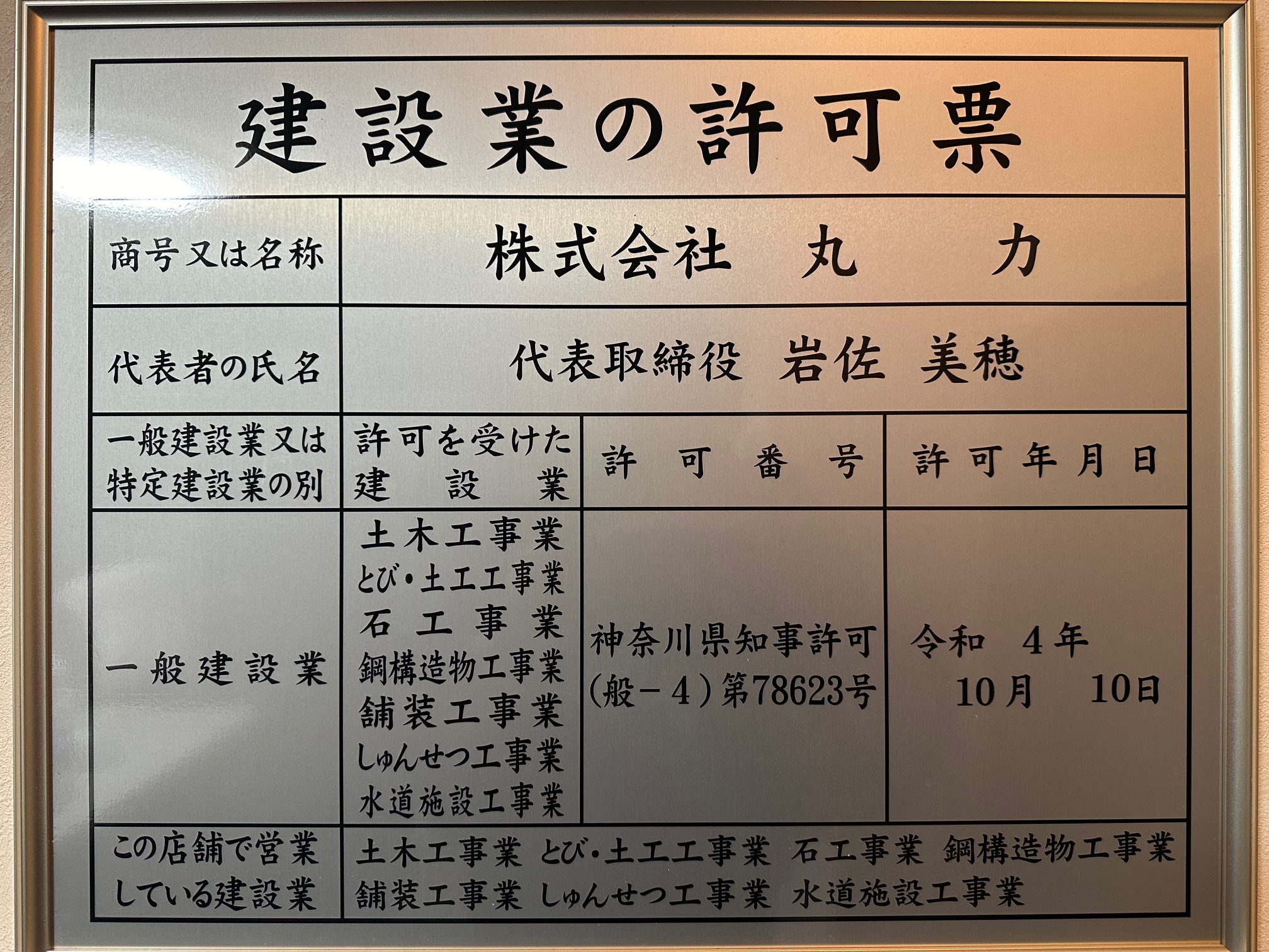 建設業の許可票